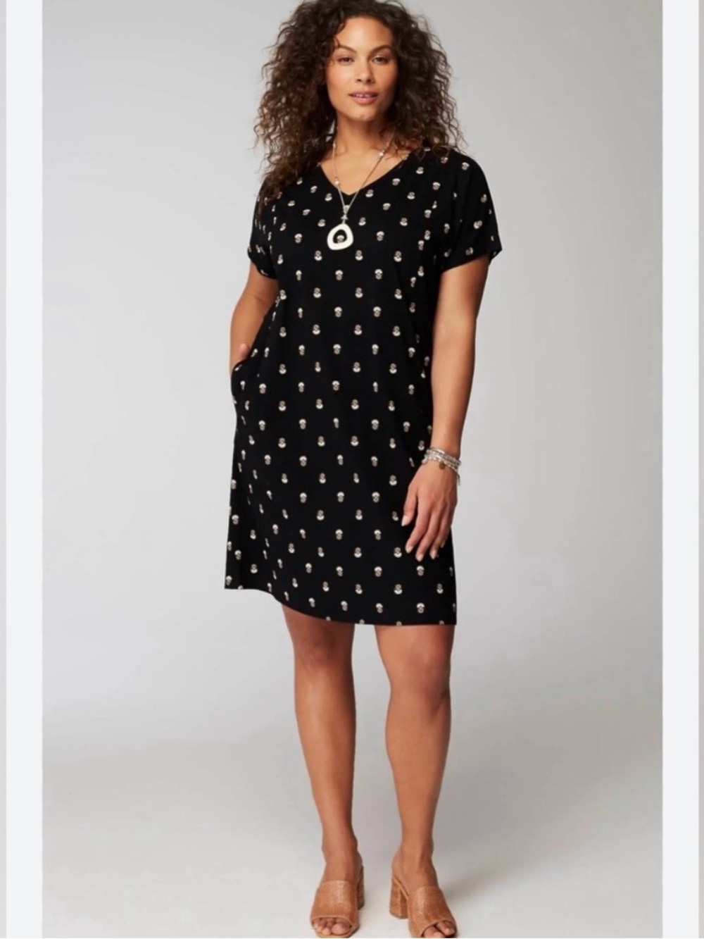 PUREJILL J.JILL Small Organic Cotton Floral Print Soft V-Neck T-Shirt Dress